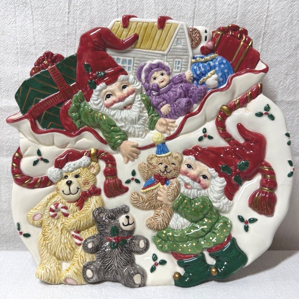 Fitz and Floyd Christmas Court Holiday Elf Canapé Plate with Box 10" Handcrafted